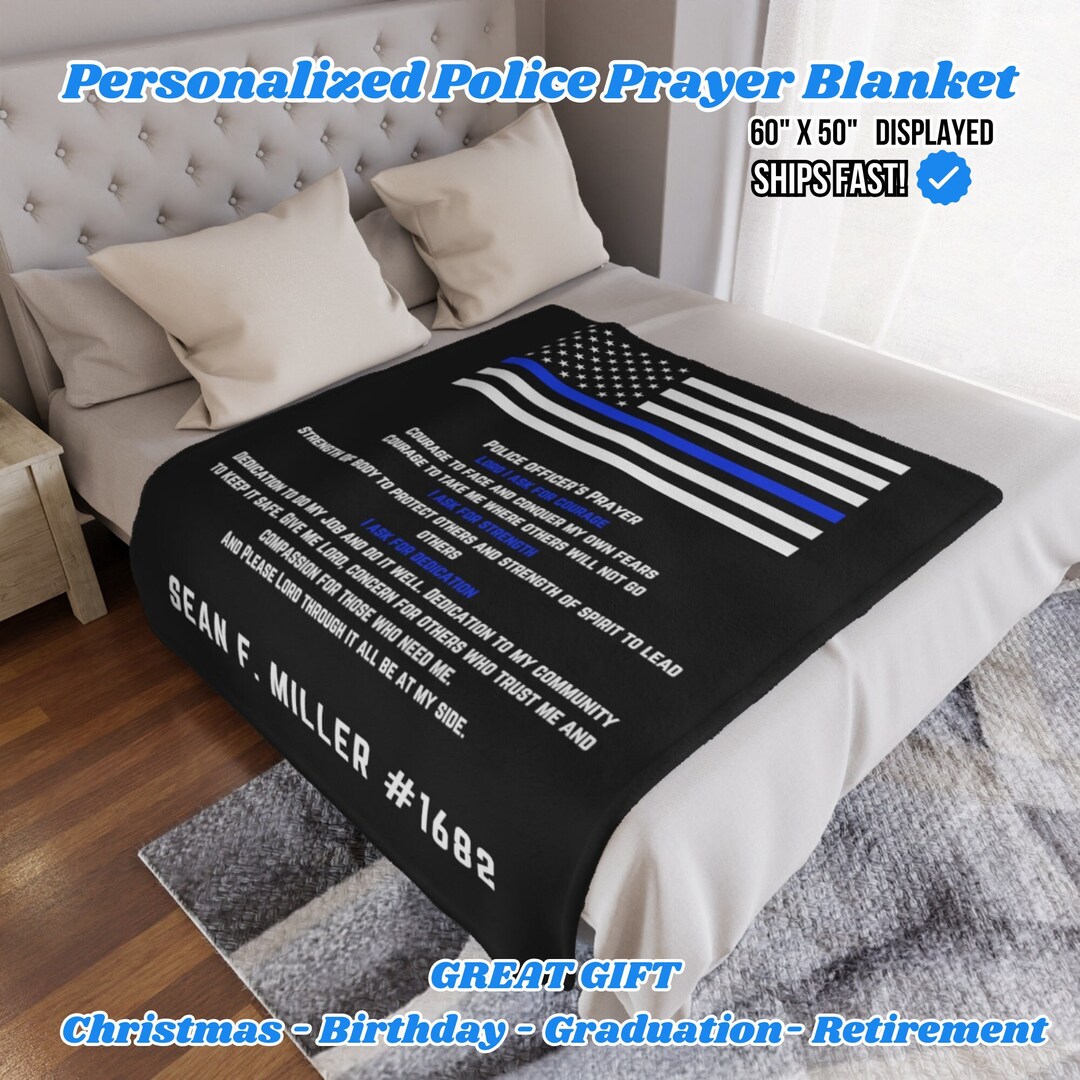 Custom Police Officer Personalized Thin Blue Line Throw Blanket
