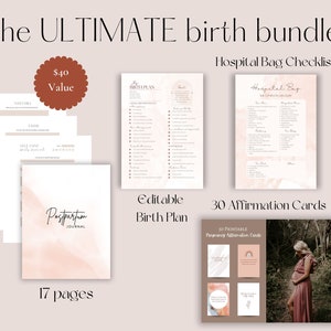 ultimate birth bundle, visual birth plan, postpartum plan, birth affirmation cards, hospital and prep checklists, birth preference