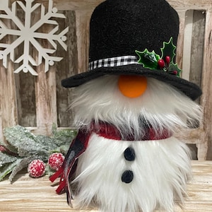 Christmas Snowman Gnome with Holly Berry Hat Christmas Gift Gnome for Her  Holiday Frosty Snowman Gnome For Decor Tier Tray Handmade Gnome