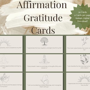 Daily Gratitude Affirmation Cards | Printable Mindfulness Cards, Self-Care Digital Download.