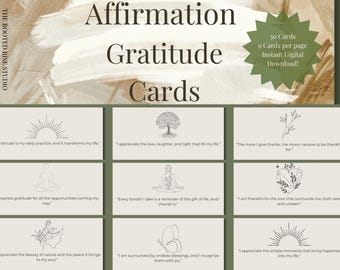 Daily Gratitude Affirmation Cards | Printable Mindfulness Cards, Self-Care Digital Download.