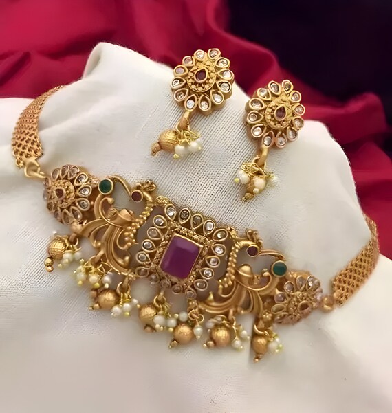 High Gold Plated Jali Jewellery Indian Jewelry Set Tribal Boho