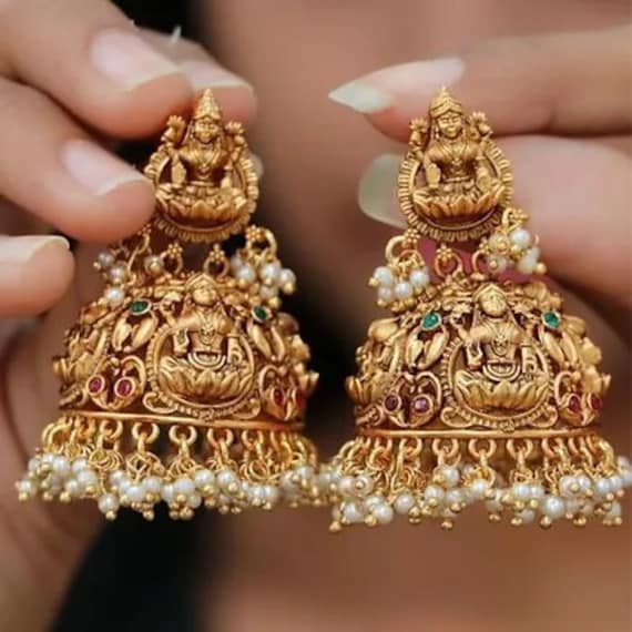 One Gram Gold Earrings,temple Jewelry, Indian Jewelry Set,lakshmi Earring, gold Accessories,bridal Jewelry,wedding Jewelry, Gifts for Her - Etsy