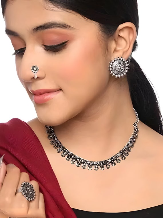 Black color jewellery set deals