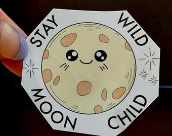 Adesivo per bambini con luna fatto a mano, Stay Wild, arte personalizzata