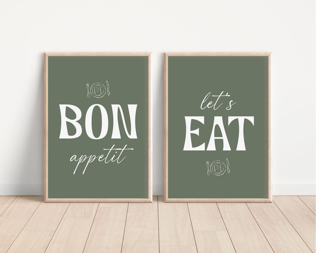 set of 2 bon appetit prints, retro cooking prints,... Bon Appetit Let's Eat, Artful Kitchen Wall Art, Gifts for Friends, Home ...