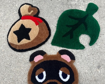 ACNH (Tom Nook, Bag O’ Bells, Leaf) Tufted Rugs / 100% Handmade / Custom Tufted Rug