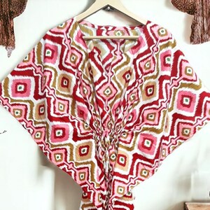 Ikat kaftan, indian Hand made Soft Cotton Caftan, Dress, Beach Cover Up, Nightwear Dress Price: