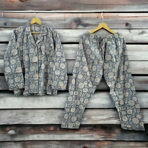 Hand Block Printed Pajama Set,Ladies Soft Cotton Clothing,Indian Pajama,Cotton Pj Set,Bridesmaids Long Set, Indian Cotton Pj Set