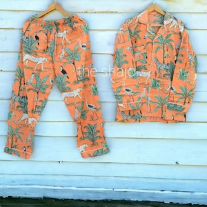 Hand Block Printed Pajama Set,Ladies Soft Cotton Clothing,Indian Pajama,Cotton Pj Set,Bridesmaids Long Set, Indian Cotton Pj Set