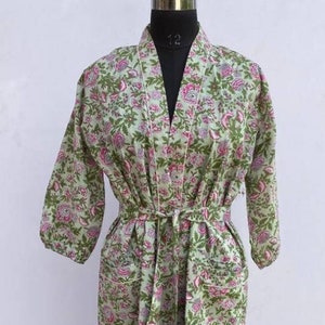 Hand Block Print kimono house coat, dressing gown, festival dress, bathrobe beach wear dress