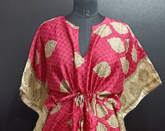 Silk Saree Long Kaftan Vintage Silk Caftan Maternity Dress Woman Kaftan Summer Kaftan Night Dress