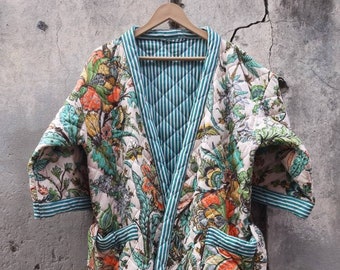 Veste kimono pour femme, veste matelassée, veste kantha, couette imprimée, robe matelassée, veste peinte à la main, veste vintage, cadeau de Noël,