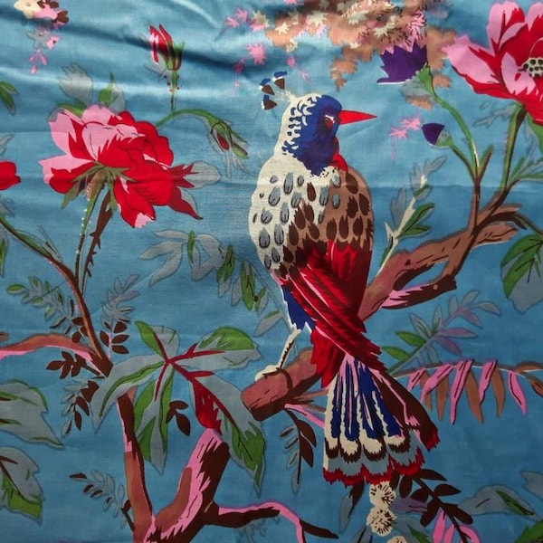 Blue Bird Print Fabric, fabric By The Yard, Indian Cotton fabric Voile Fabric, Sewing Clothing Fabric Quilting and Crafting Fabric,