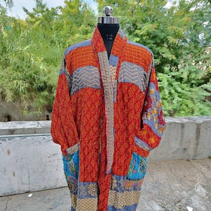 Long kimono for men or women in cotton patchwork kantha quilted kimono Women&#39;s Bikini Cover up robes Women&#39;s Clothing Dress,kantha jackets.