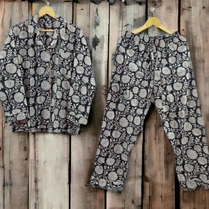 Hand Block Printed Pajama Set,Ladies Soft Cotton Clothing,Indian Pajama,Cotton Pj Set,Bridesmaids Long Set, Indian Cotton Pj Set