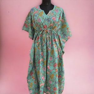 block print kaftan, indian Hand made Soft Cotton Caftan Dress, Beach Cover Up, Nightwear Dress Price: