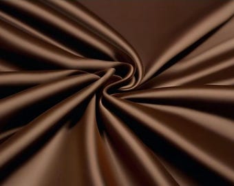 Dark Chocolate Silk Satin Fabric, Smooth Glossy Brown Fabric, Luxury Dresses, Bridal Wear & Crafting
