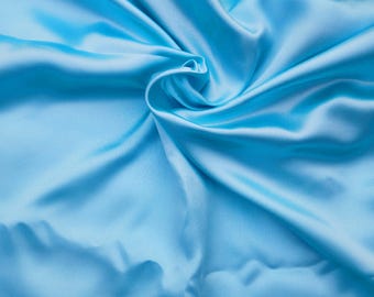 Sky Blue Satin Fabric by the Yard, Evening Gown, High Luster Fabric, Soft Silk Material
