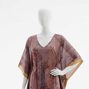 Art Silk Kaftan Dress, Free Size V-Neck Long Caftan, Boho Maxi Lounge Dress, Ethnic Paisley Print Resort Wear, Women's Summer Cover Up image 5