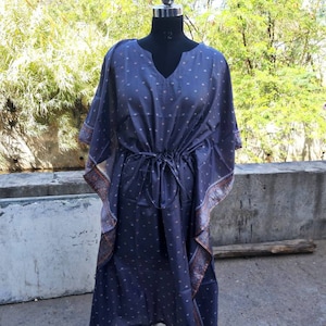 Night Dress For Women, Indian Vintage Silk Kaftan Long Maxi Gown, Floral Print Plus Size