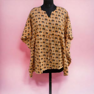 Hand-Painted Rayon Kaftan: Short Beach Cover-Up S-XL