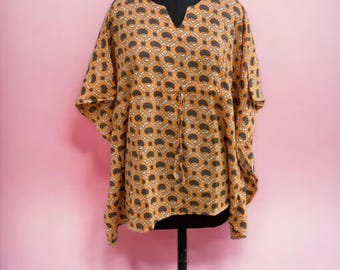 Hand-Painted Rayon Kaftan: Short Beach Cover-Up