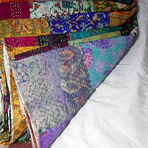 Wholesale Lot Vintage Silk Indian Kantha Scarf Scarves Stole Bohemian Hippie Handmade Bohemian Scarves Scarf ( Assorted Colors )