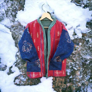 New kantha quilted short kimono women wear vintage coat festival fashion hand made cotton fabric quit jacket Kantha jacket women kimono