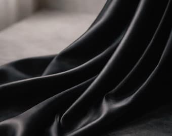 Tessuto di raso di seta nera tagliato su misura, tessuto lucido di lusso per cucire abiti, fodere, lavori artigianali,