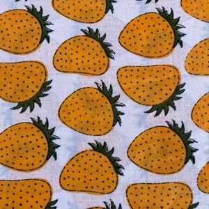 Yellow Strawberry fabric, Women&#39;s fashion, dress, Dress Beach Cover up, Strawberry Hand Block Print, home decor,