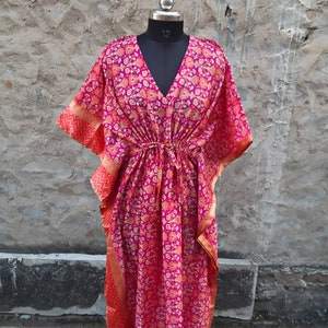 Silk Kaftan For Women, Silk Kimono For Her, Vintage Silk Robe Luxury Dress, Designer Silk Caftan Dress