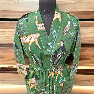 New Animal Print Kimono Robe, Indian Soft Cotton Kimono, Japanese kimono, Beach Cover Up, Bridesmaid Gown, Nightwear Dress