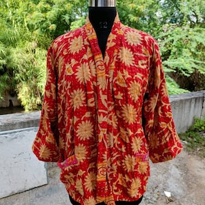 Vintage Kantha Women Jacket Quilted Jacket Hand Crafted Cotton Long Boho, Hippie, Patch, light weight Women Short Coat Ladies Winter Jacket