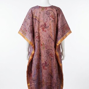 Art Silk Kaftan Dress, Free Size V-Neck Long Caftan, Boho Maxi Lounge Dress, Ethnic Paisley Print Resort Wear, Women's Summer Cover Up image 4