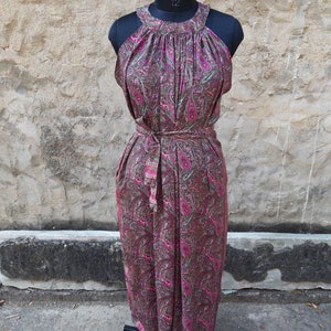 Vestido de verão Boho Maxi, vestido longo de seda, moda de verão Boho, festival hippie, moda sustentável, vestido de seda Sari reciclado