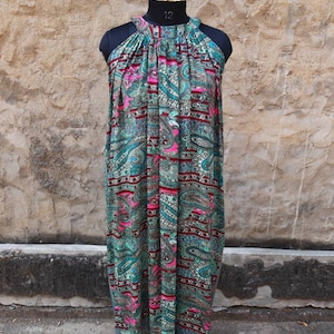 Vestido de verão Boho Maxi, vestido longo de seda, moda de verão Boho, festival hippie, moda sustentável, vestido de seda Sari reciclado