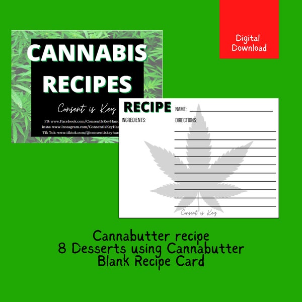 Cannabis Recipe Cards| 9 cannabutter recipes &  cannabutter recipe| marijuana, mary J | Digital Download Printable | Adult 18+