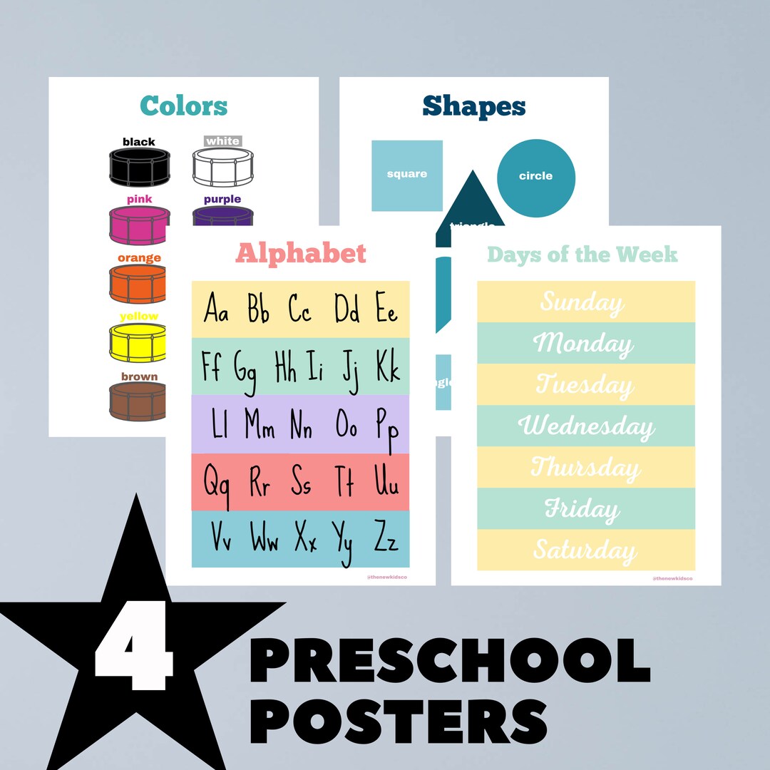 Set of 4 Preschool Educational Posters Printable Wall Art - Etsy