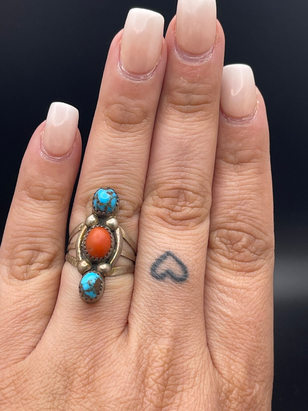 Vintage Navajo 925 Sterling Silver Coral and Turquoise Ring - Etsy