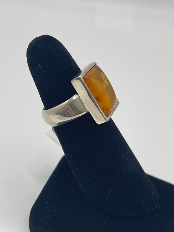 Vintage Natural Amber Sterling Silver Ring - image 3