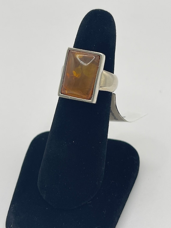 Vintage Natural Amber Sterling Silver Ring - image 2