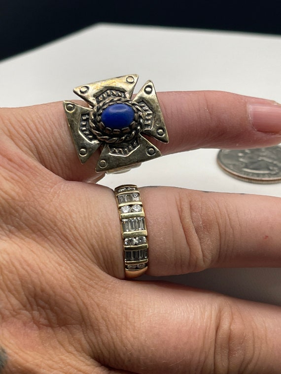 Vintage Navajo 1960s Natural Lapis 925 ring. - image 8