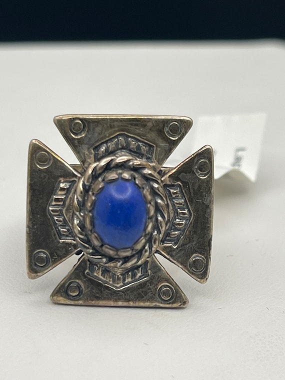 Vintage Navajo 1960s Natural Lapis 925 ring. - image 1