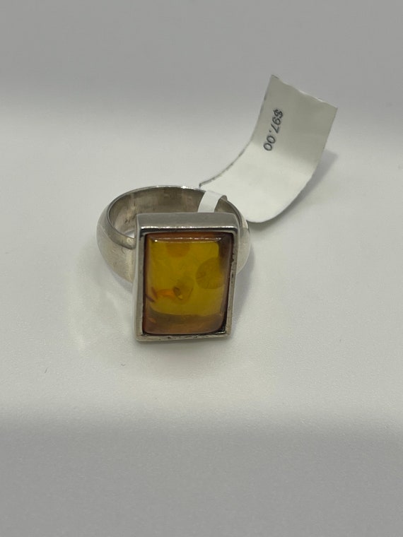 Vintage Natural Amber Sterling Silver Ring - image 4