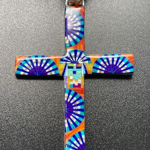 Hand inlaid large cross pendant