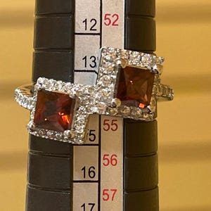 Natural garnet and crystal silver  double ring