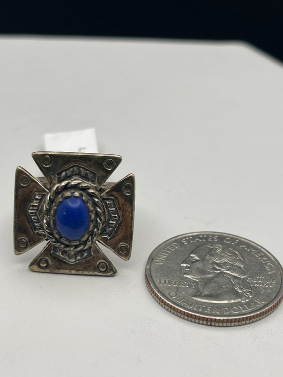 Vintage Navajo 1960s Natural Lapis 925 ring. - image 7