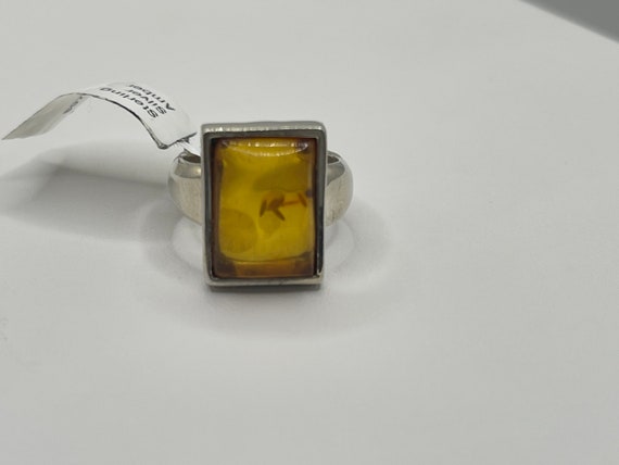 Vintage Natural Amber Sterling Silver Ring - image 1