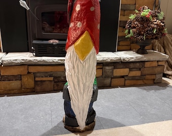 Hand-Carved Wooden Garden Gnome  – Chainsaw Carving